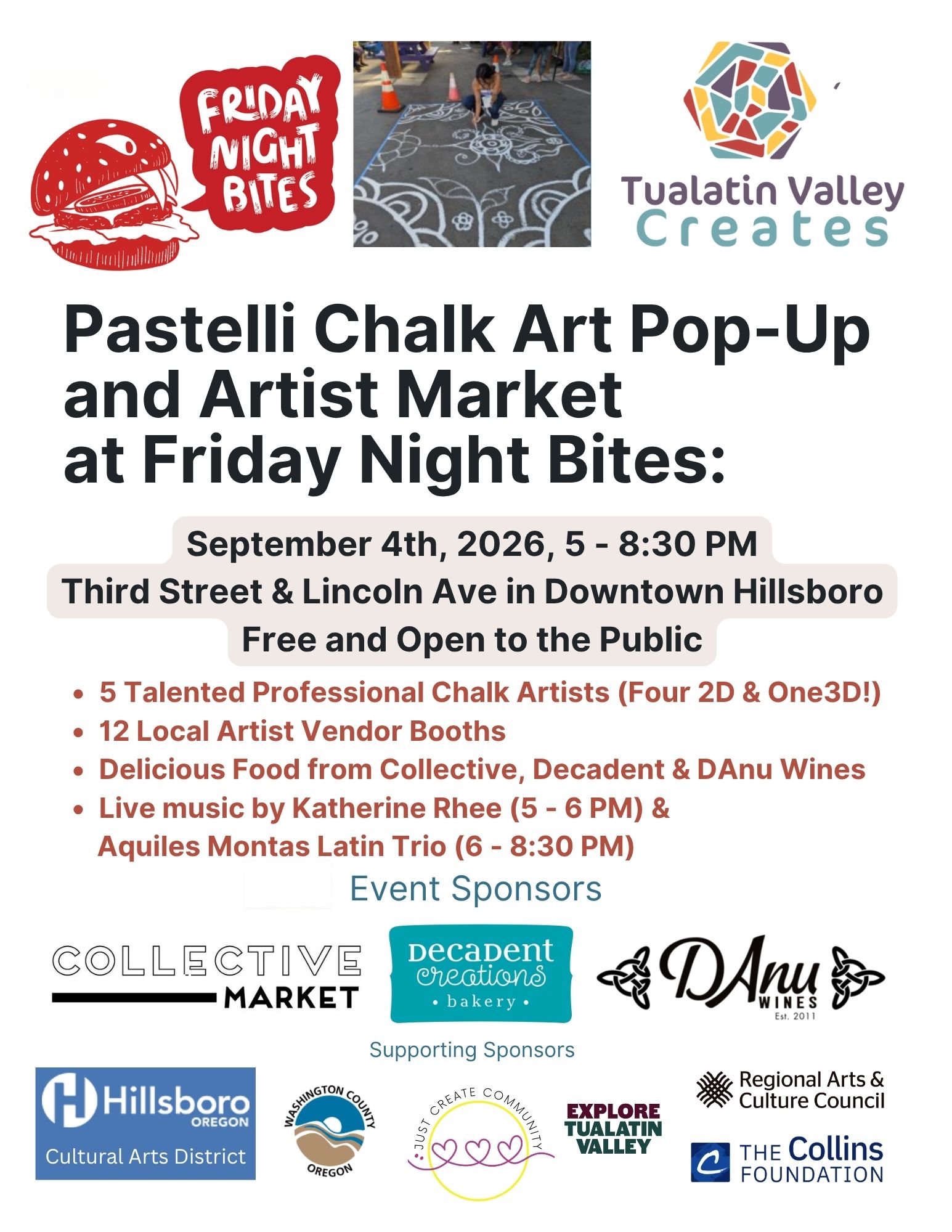 Final Friday Night Bites, Chalk Art and Artist Market Pop Up